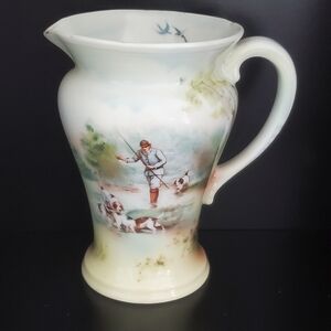 Antique Victorian Era Royal Bayreuth Creamer with Classic Hunter and Dogs